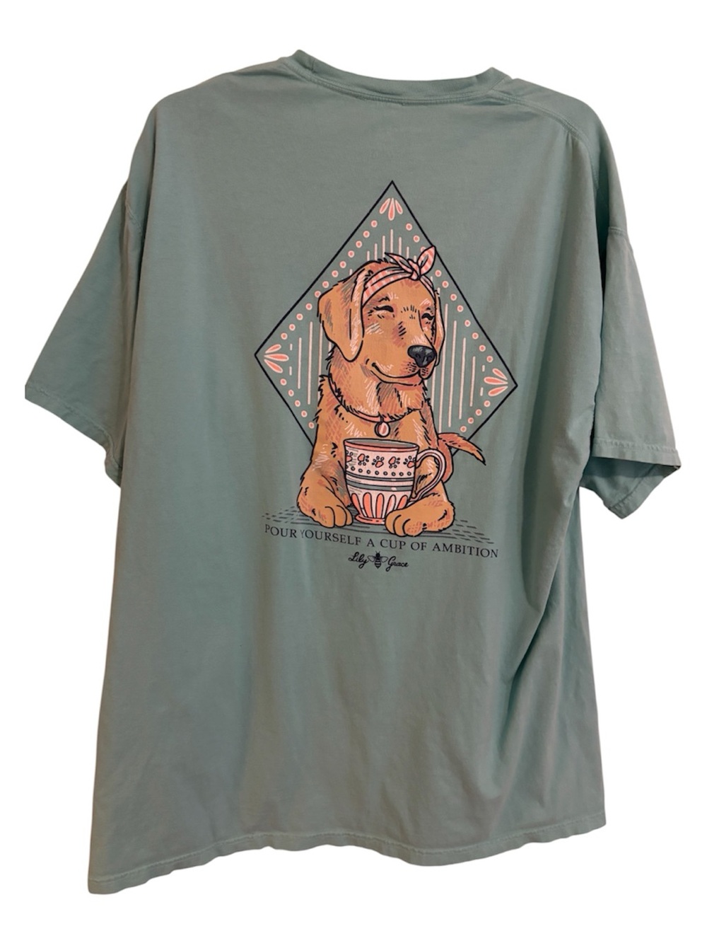 XL Lily Grace Relaxed Dolly Quote Dog Graphic Tee with Cup Illustration